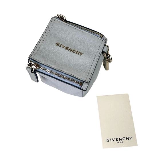 GIVENCHY Paris Blue Mini Pandora Charm Box Leather Zipper Closure Square NEW - Picture 1 of 8